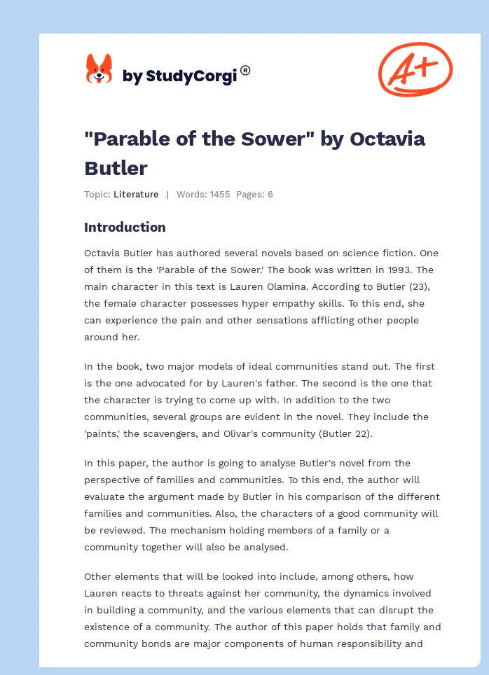 "Parable of the Sower" by Octavia Butler. Page 1