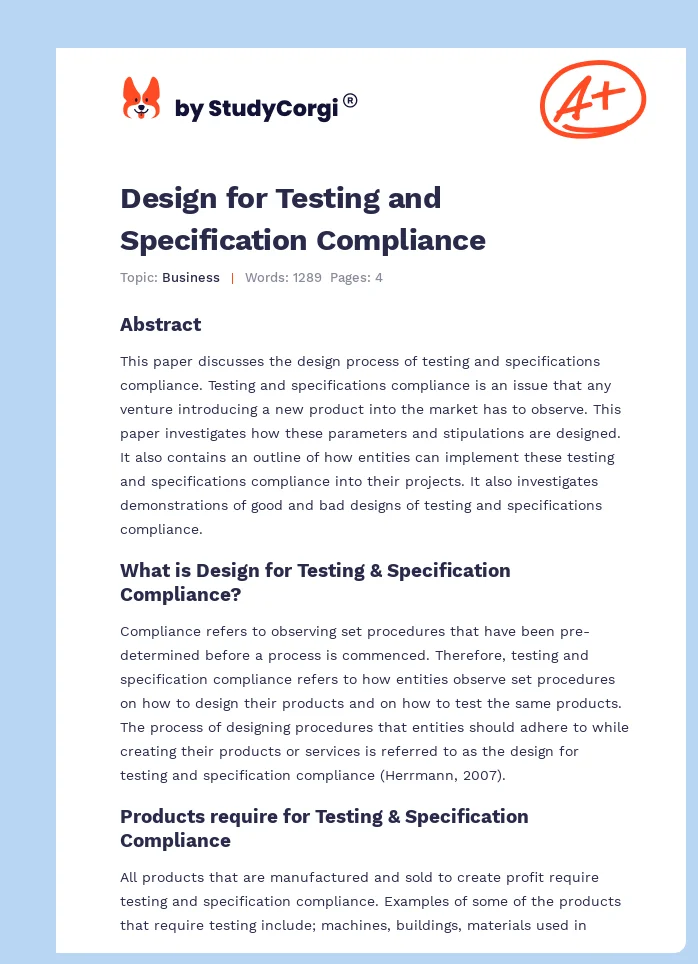 Design for Testing and Specification Compliance. Page 1