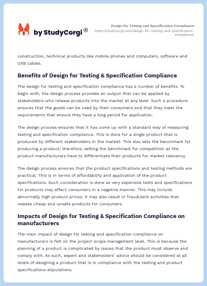 Design for Testing and Specification Compliance. Page 2