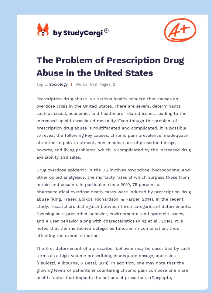The Problem of Prescription Drug Abuse in the United States. Page 1
