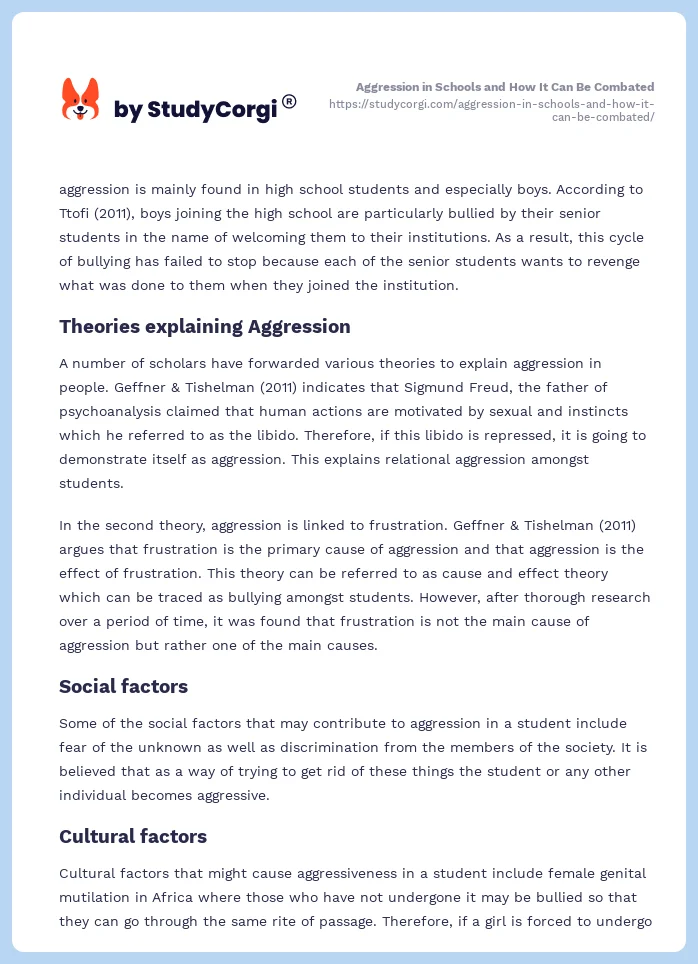 Aggression in Schools and How It Can Be Combated. Page 2