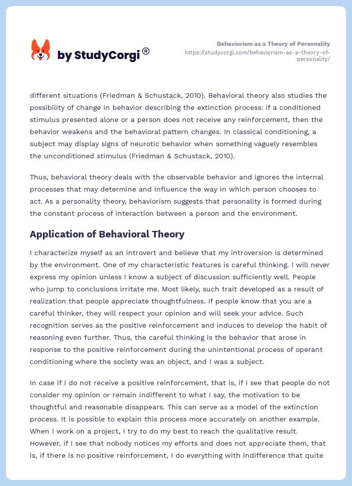 Behaviorism as a Theory of Personality. Page 2