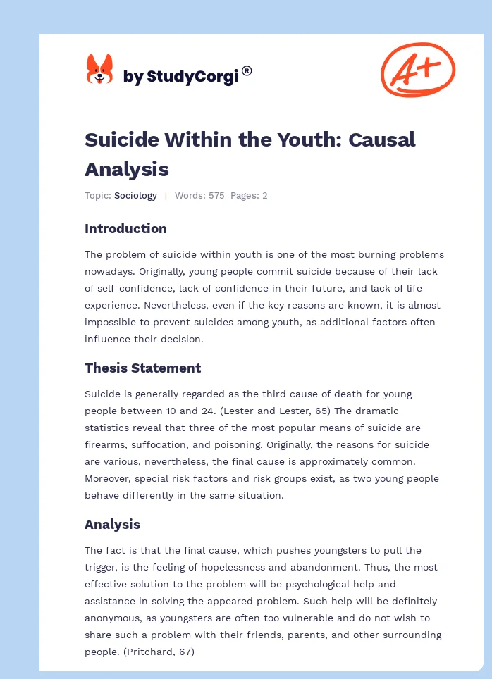 Suicide Within the Youth: Causal Analysis. Page 1