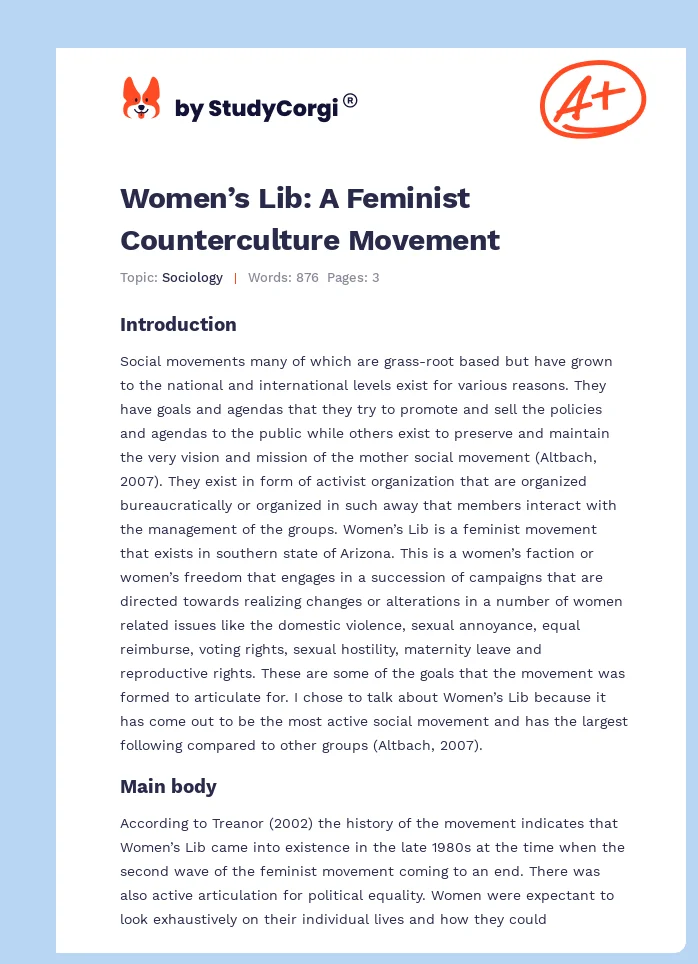 Women’s Lib: A Feminist Counterculture Movement. Page 1