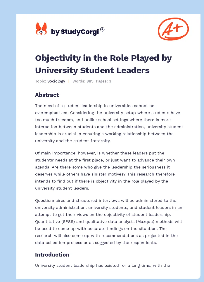 Objectivity in the Role Played by University Student Leaders. Page 1