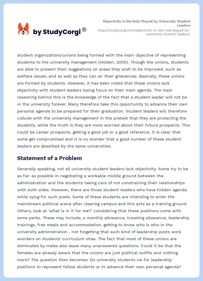 Objectivity in the Role Played by University Student Leaders. Page 2