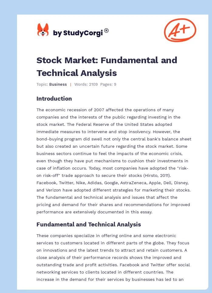 Stock Market: Fundamental and Technical Analysis. Page 1