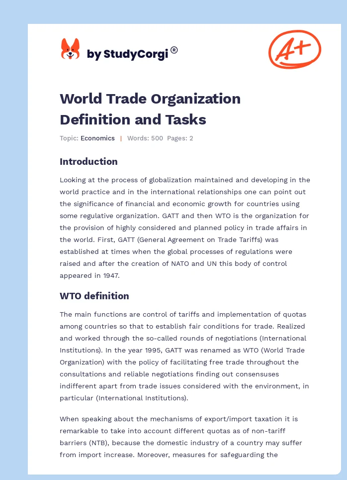 World Trade Organization Definition and Tasks. Page 1