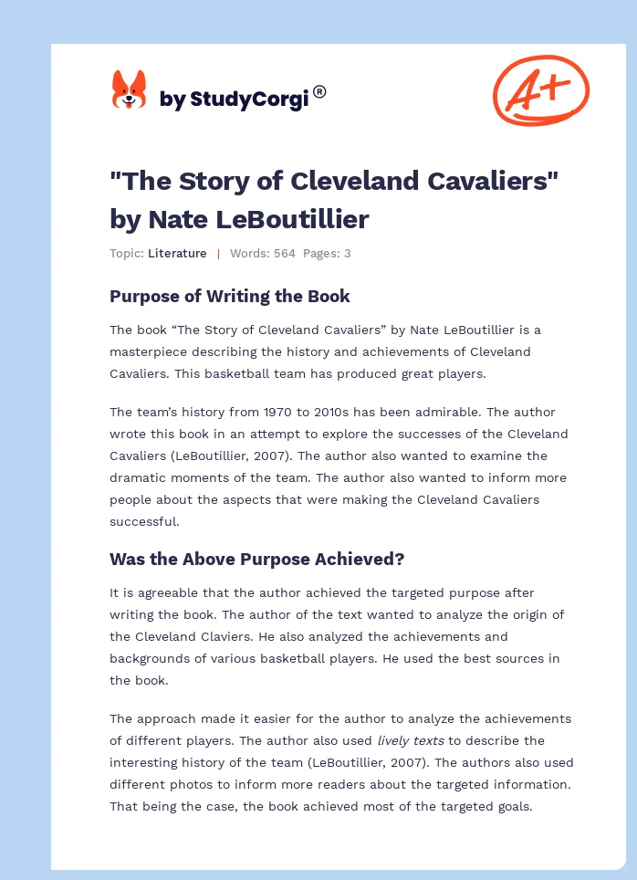 "The Story of Cleveland Cavaliers" by Nate LeBoutillier. Page 1