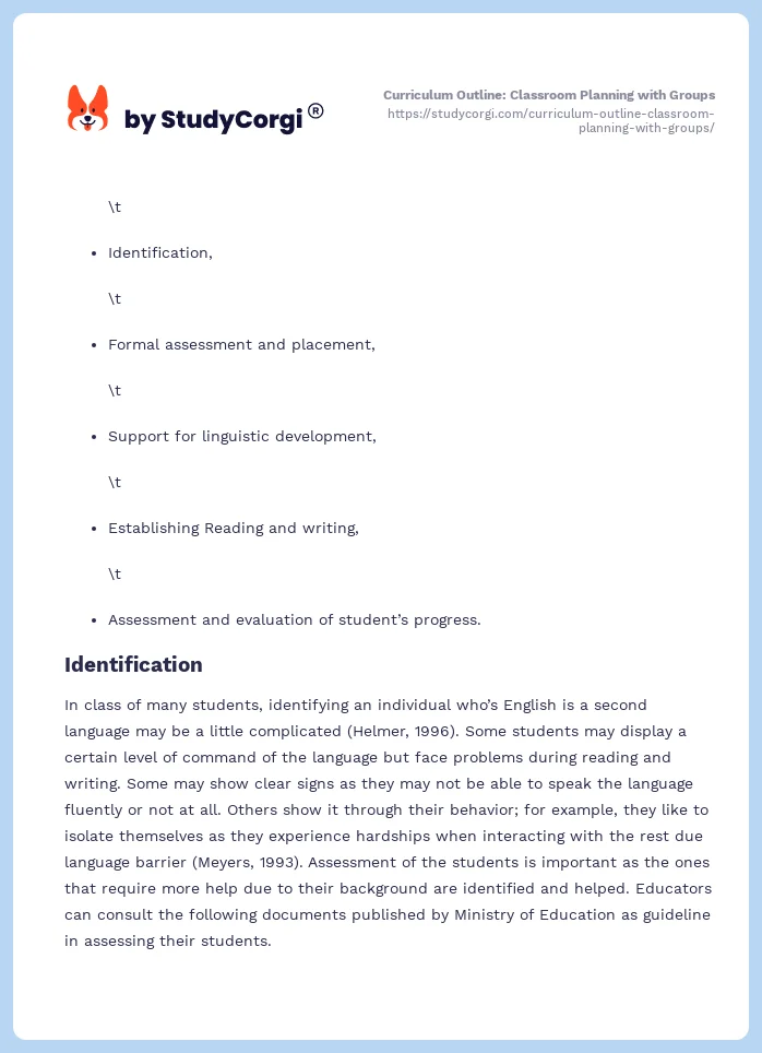 Curriculum Outline: Classroom Planning with Groups. Page 2