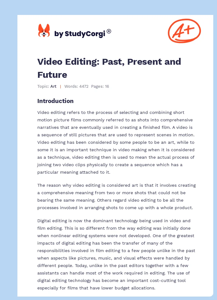 Video Editing: Past, Present and Future. Page 1