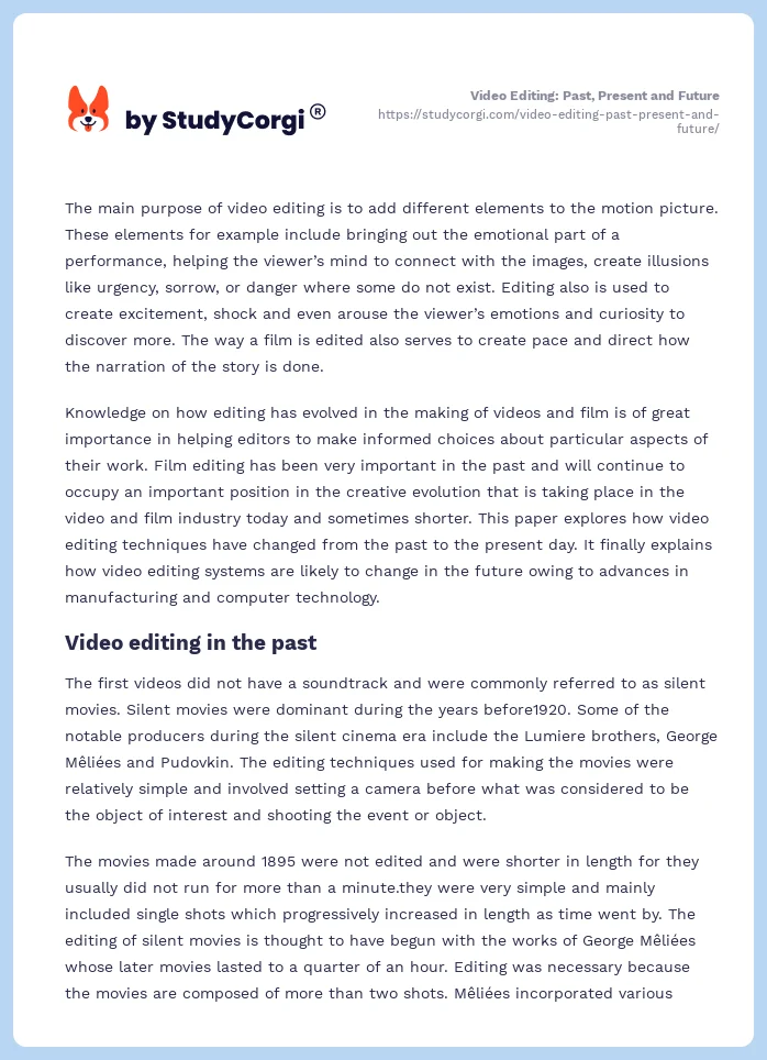 Video Editing: Past, Present and Future. Page 2