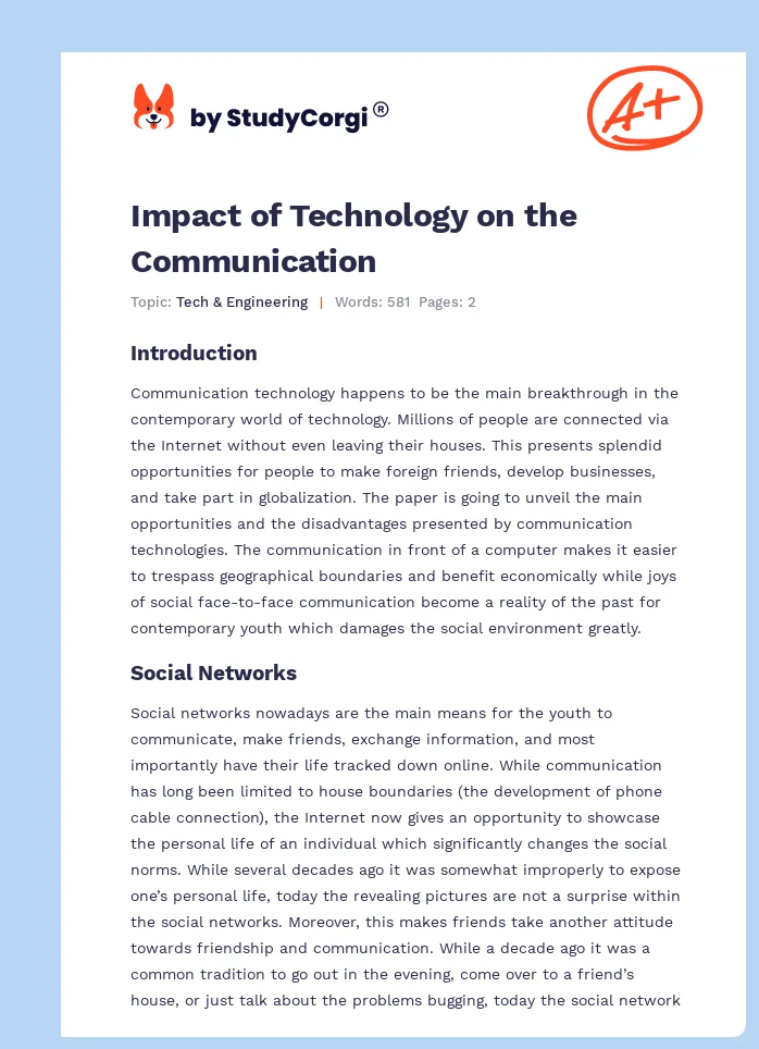 Impact of Technology on the Communication. Page 1