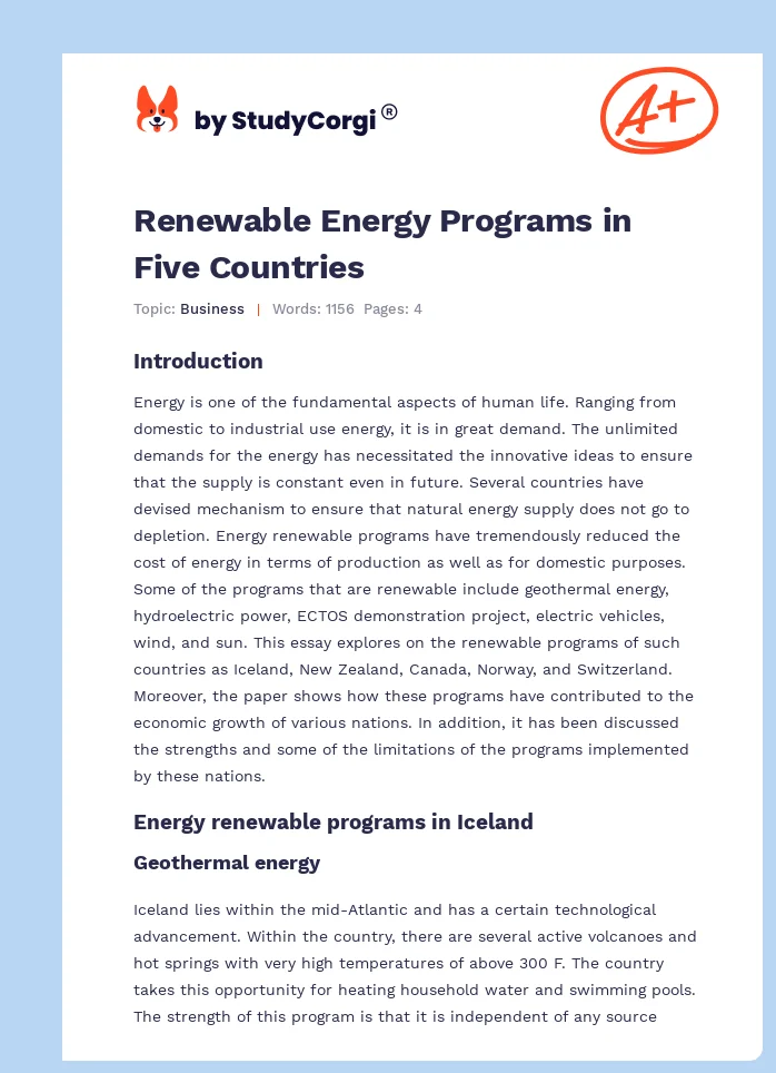 Renewable Energy Programs in Five Countries. Page 1