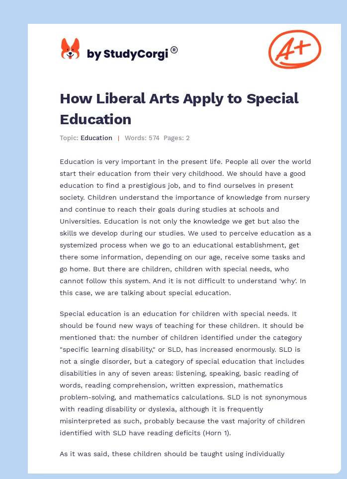 How Liberal Arts Apply to Special Education. Page 1