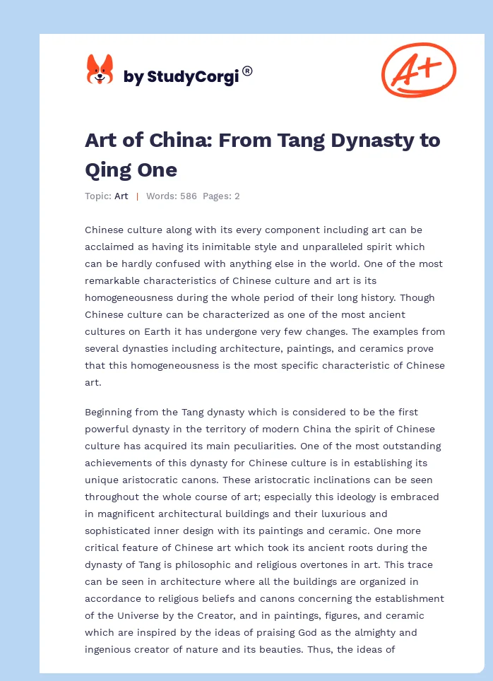 Art of China: From Tang Dynasty to Qing One. Page 1