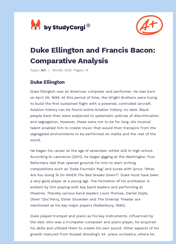 Duke Ellington and Francis Bacon: Comparative Analysis. Page 1