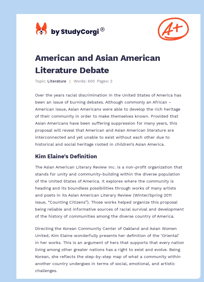 American and Asian American Literature Debate. Page 1