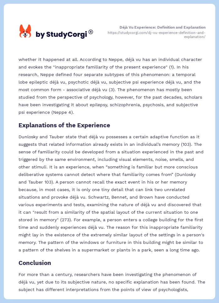 Déjà Vu Experience: Definition and Explanation. Page 2