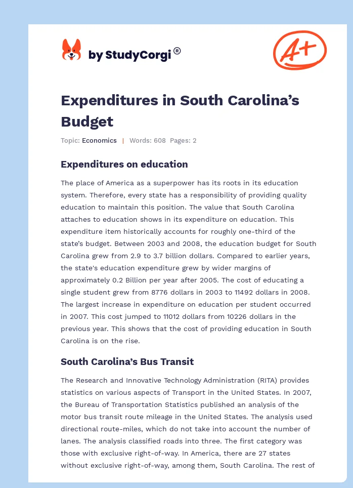 Expenditures in South Carolina’s Budget. Page 1