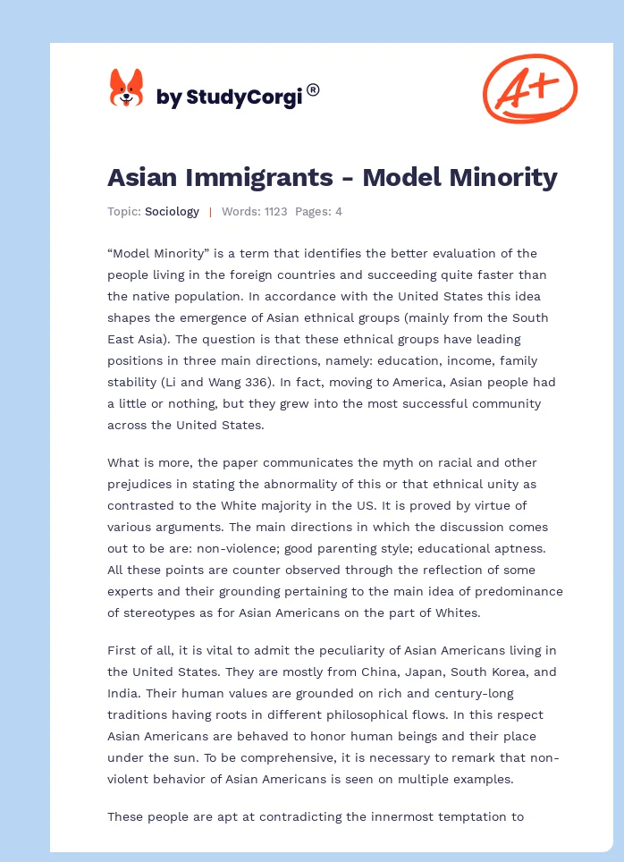 Asian Immigrants - Model Minority. Page 1