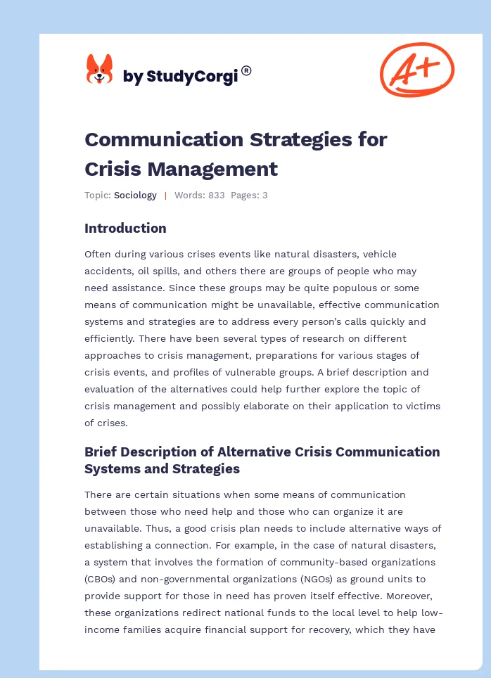 Communication Strategies for Crisis Management. Page 1
