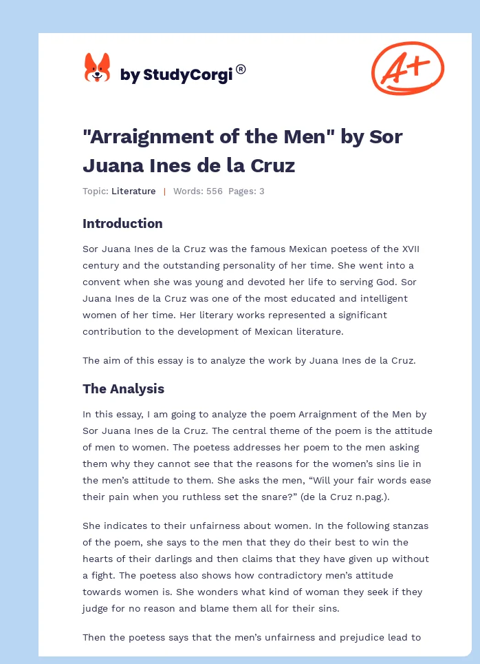 "Arraignment of the Men" by Sor Juana Ines de la Cruz. Page 1
