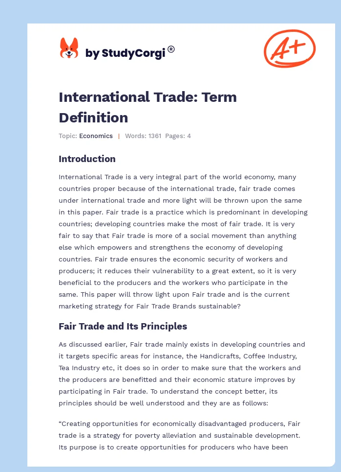International Trade: Term Definition. Page 1