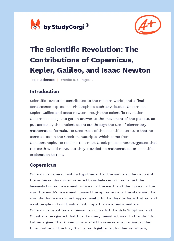 The Scientific Revolution: The Contributions of Copernicus, Kepler, Galileo, and Isaac Newton. Page 1