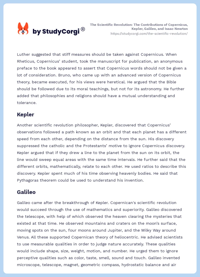 The Scientific Revolution: The Contributions of Copernicus, Kepler, Galileo, and Isaac Newton. Page 2