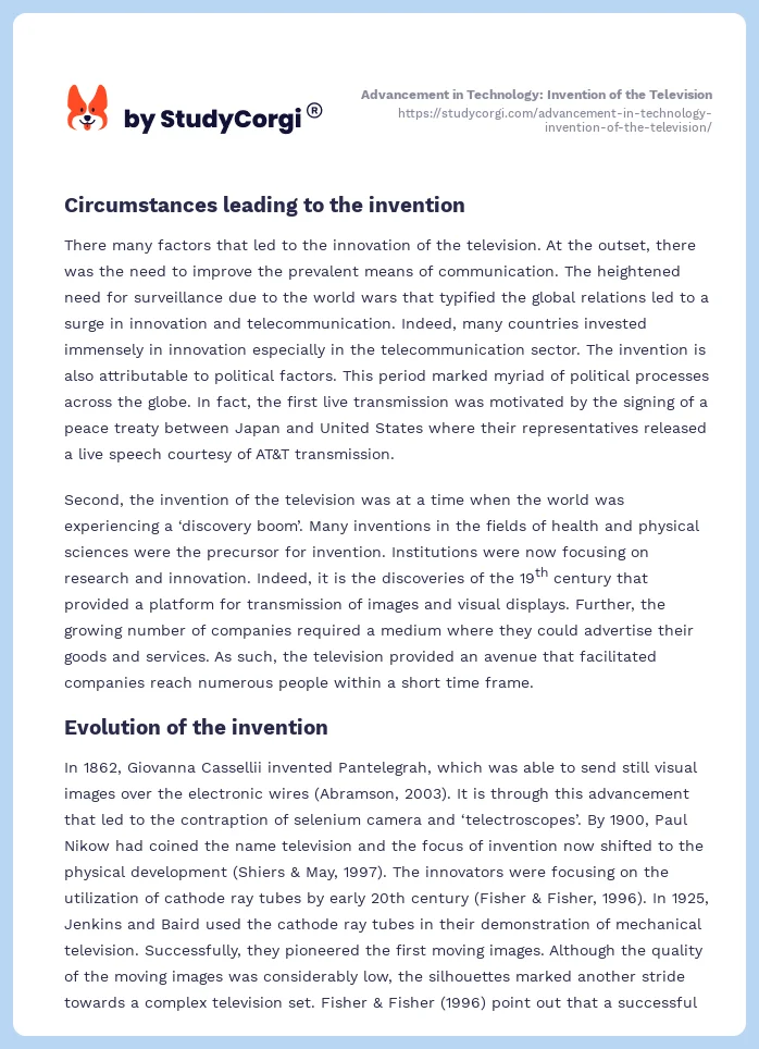 Advancement in Technology: Invention of the Television. Page 2