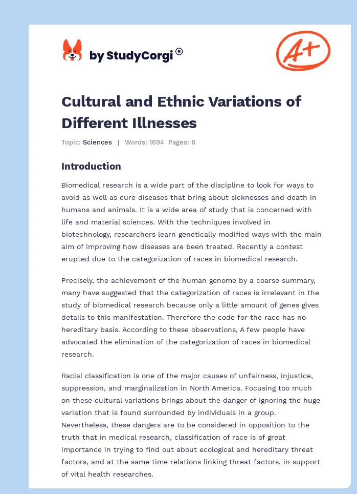 Cultural and Ethnic Variations of Different Illnesses. Page 1