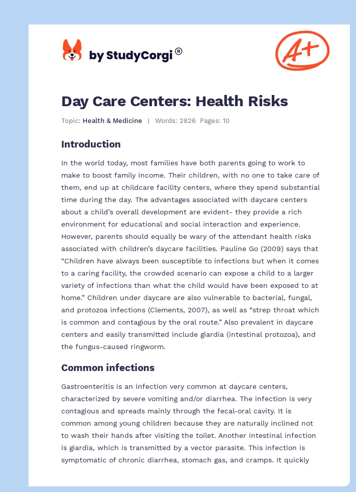 Day Care Centers: Health Risks. Page 1