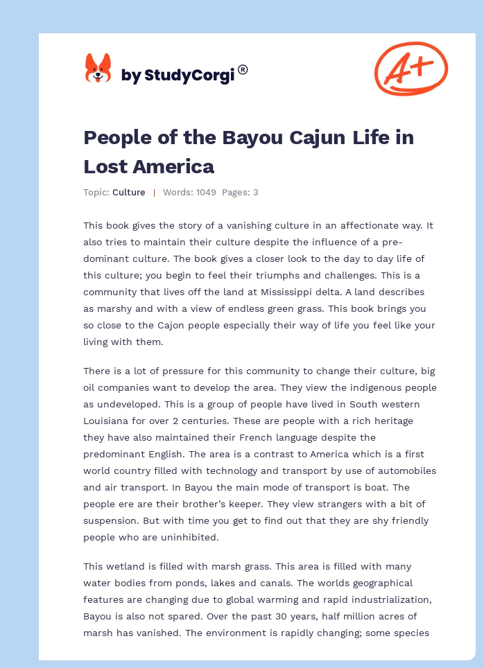 People of the Bayou Cajun Life in Lost America. Page 1