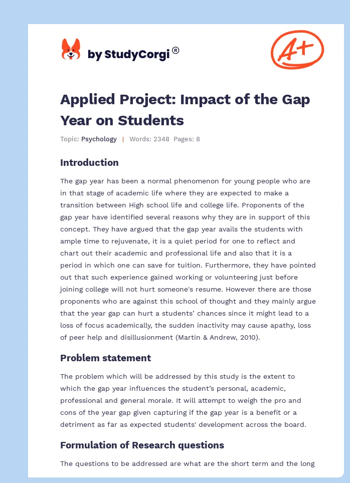 Applied Project: Impact of the Gap Year on Students. Page 1