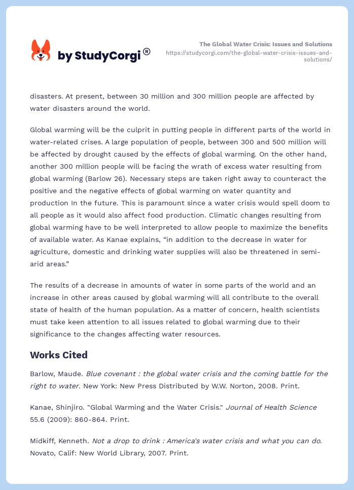 The Global Water Crisis: Issues and Solutions. Page 2