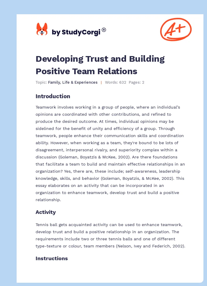 Developing Trust and Building Positive Team Relations. Page 1