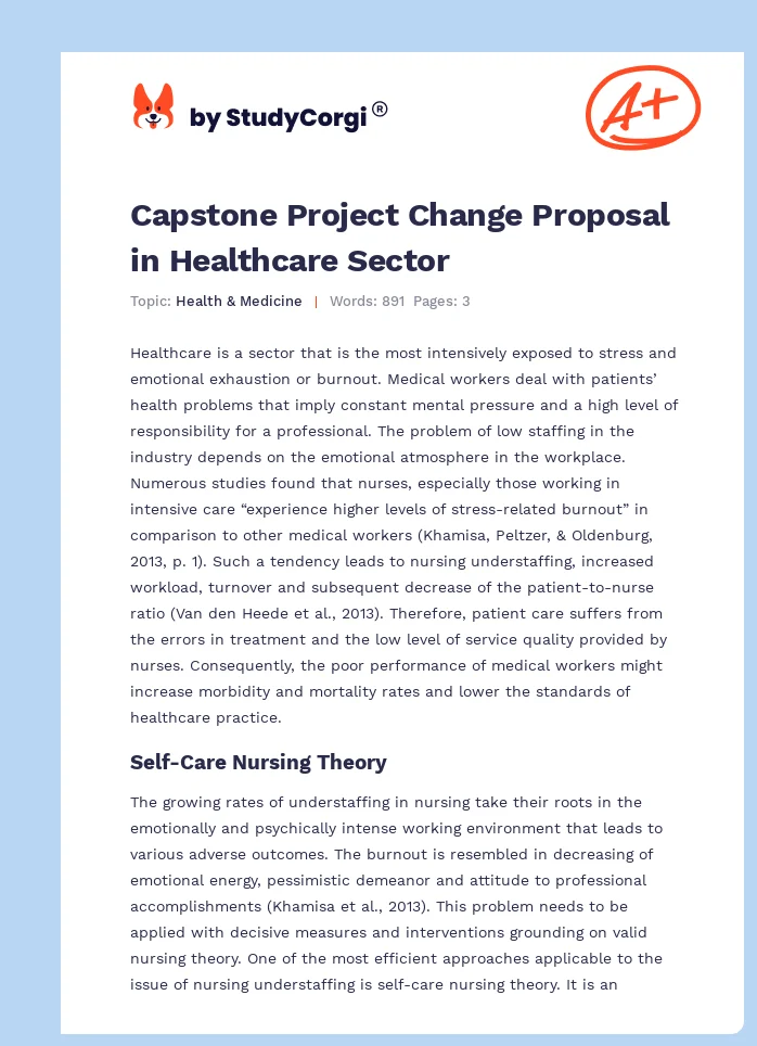 Capstone Project Change Proposal in Healthcare Sector. Page 1