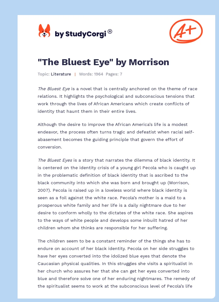 "The Bluest Eye" by Morrison. Page 1