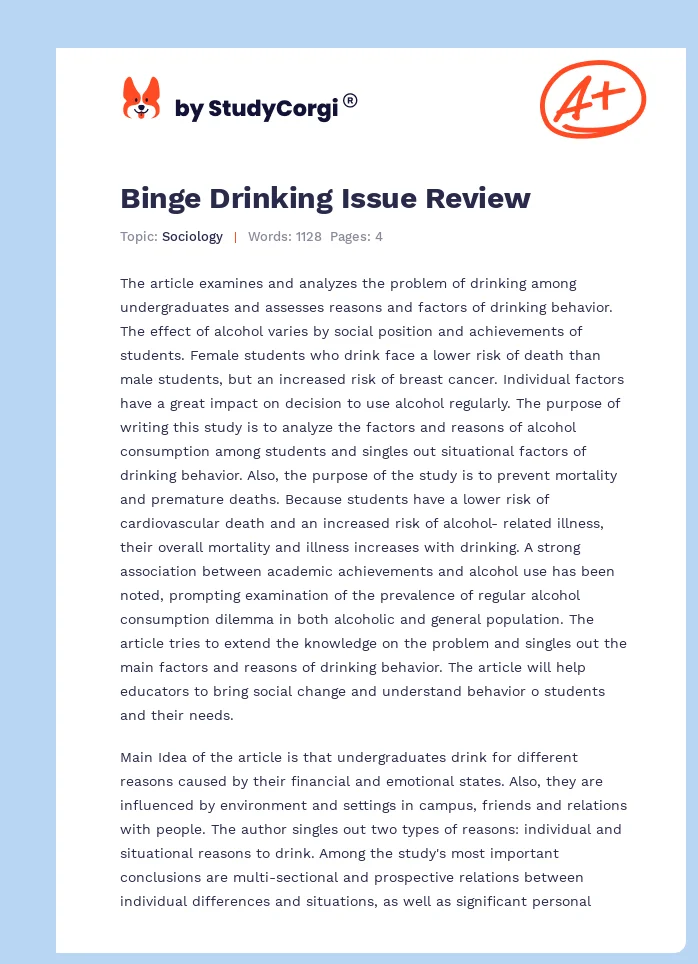 Binge Drinking Issue Review. Page 1