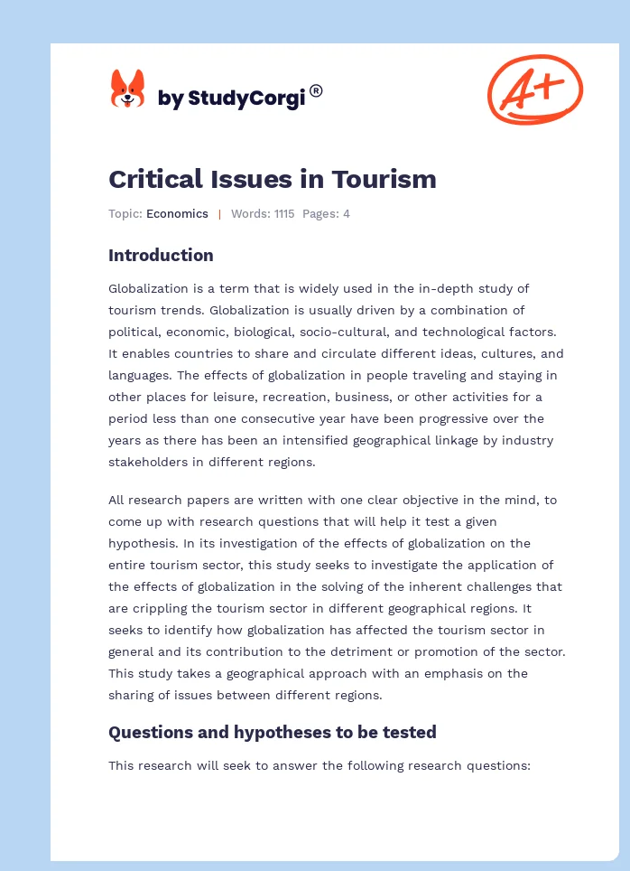 Critical Issues in Tourism. Page 1