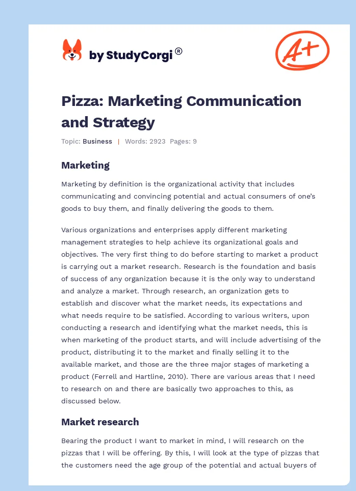 Pizza: Marketing Communication and Strategy. Page 1