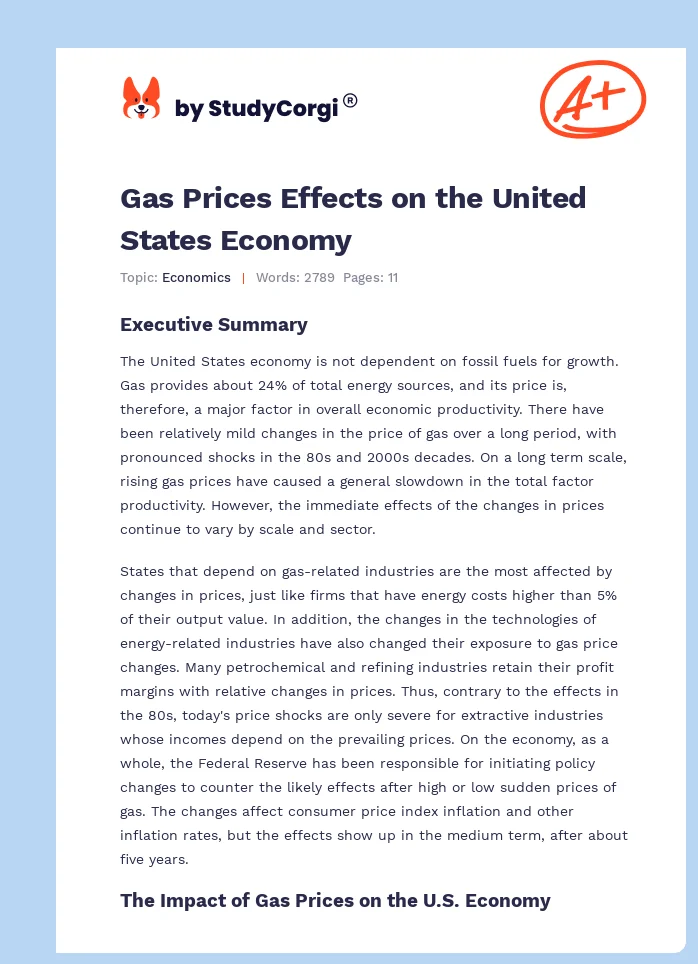 Gas Prices Effects on the United States Economy. Page 1