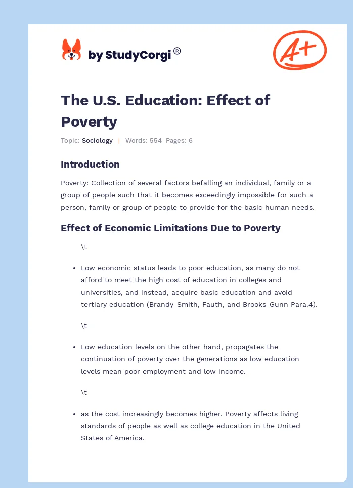 The U.S. Education: Effect of Poverty. Page 1