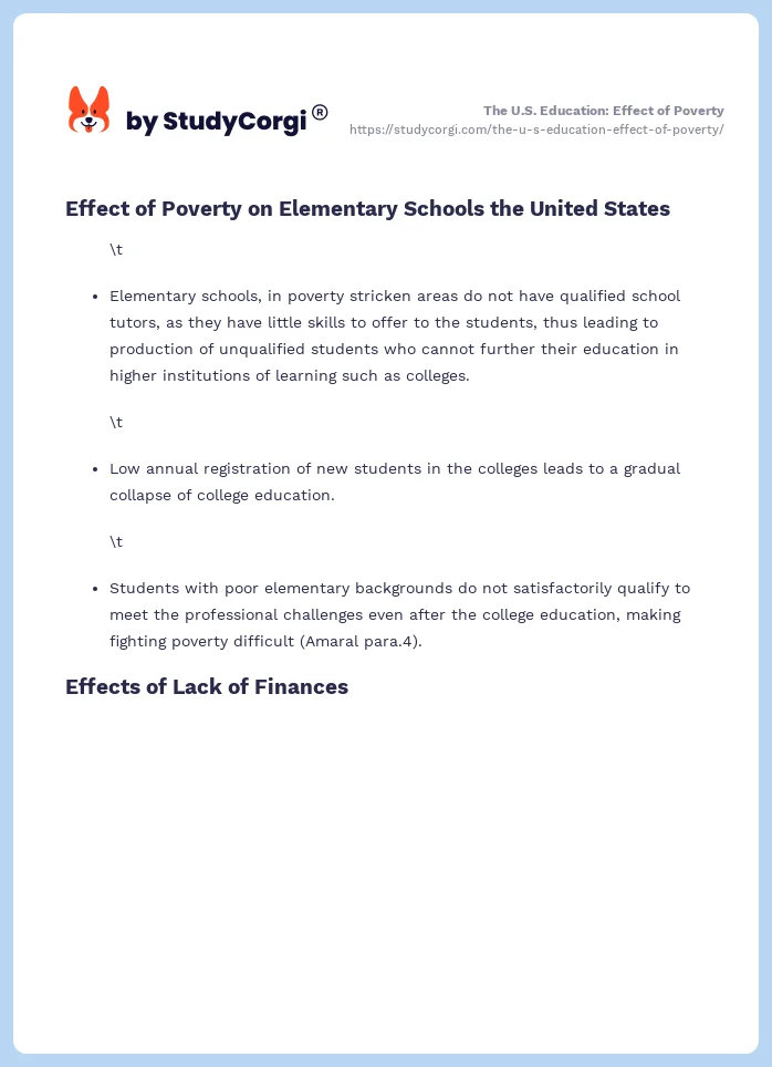 The U.S. Education: Effect of Poverty. Page 2