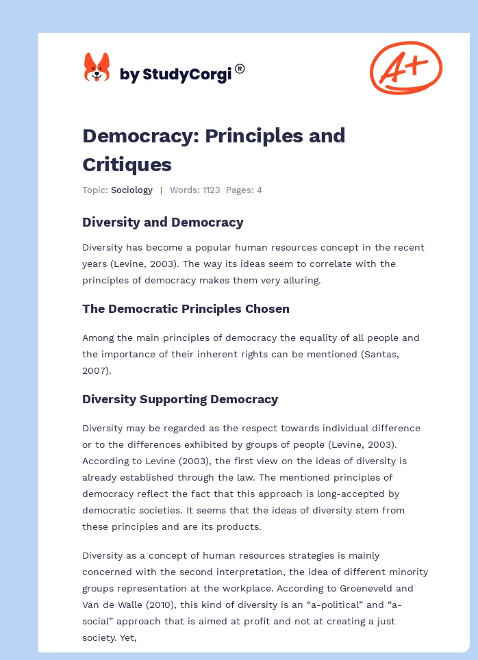 Democracy: Principles and Critiques. Page 1