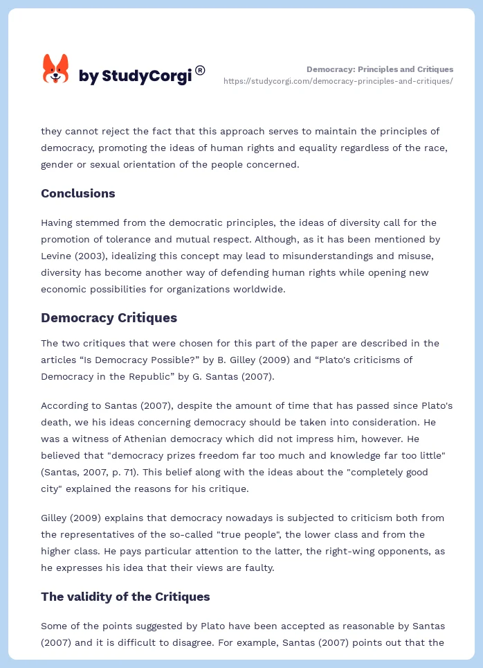 Democracy: Principles and Critiques. Page 2