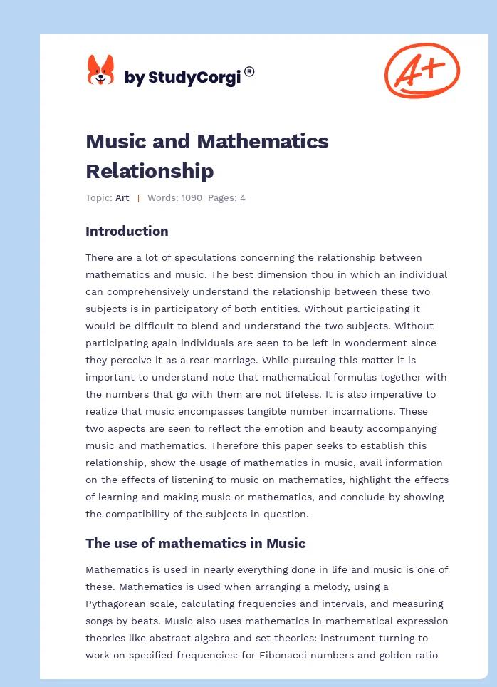 Music and Mathematics Relationship. Page 1