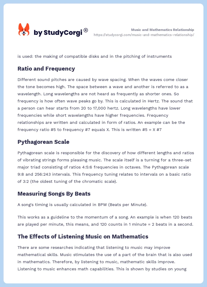 Music and Mathematics Relationship. Page 2