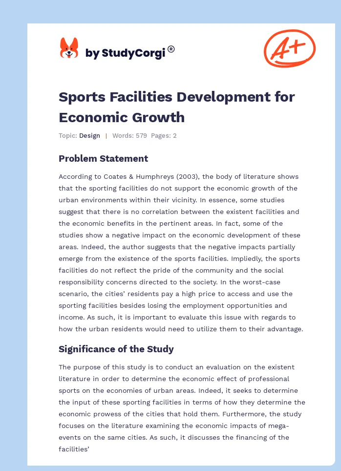 Sports Facilities Development for Economic Growth. Page 1